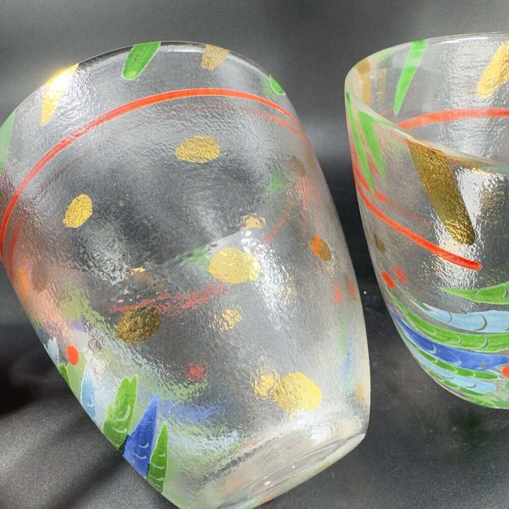 SI AN Italian Hand Painted Glass Bowl Dish Christmas Holiday 24k Gold VTG Set 2 - Picture 8 of 13